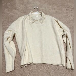 Brand new cream collared sweater with pearls